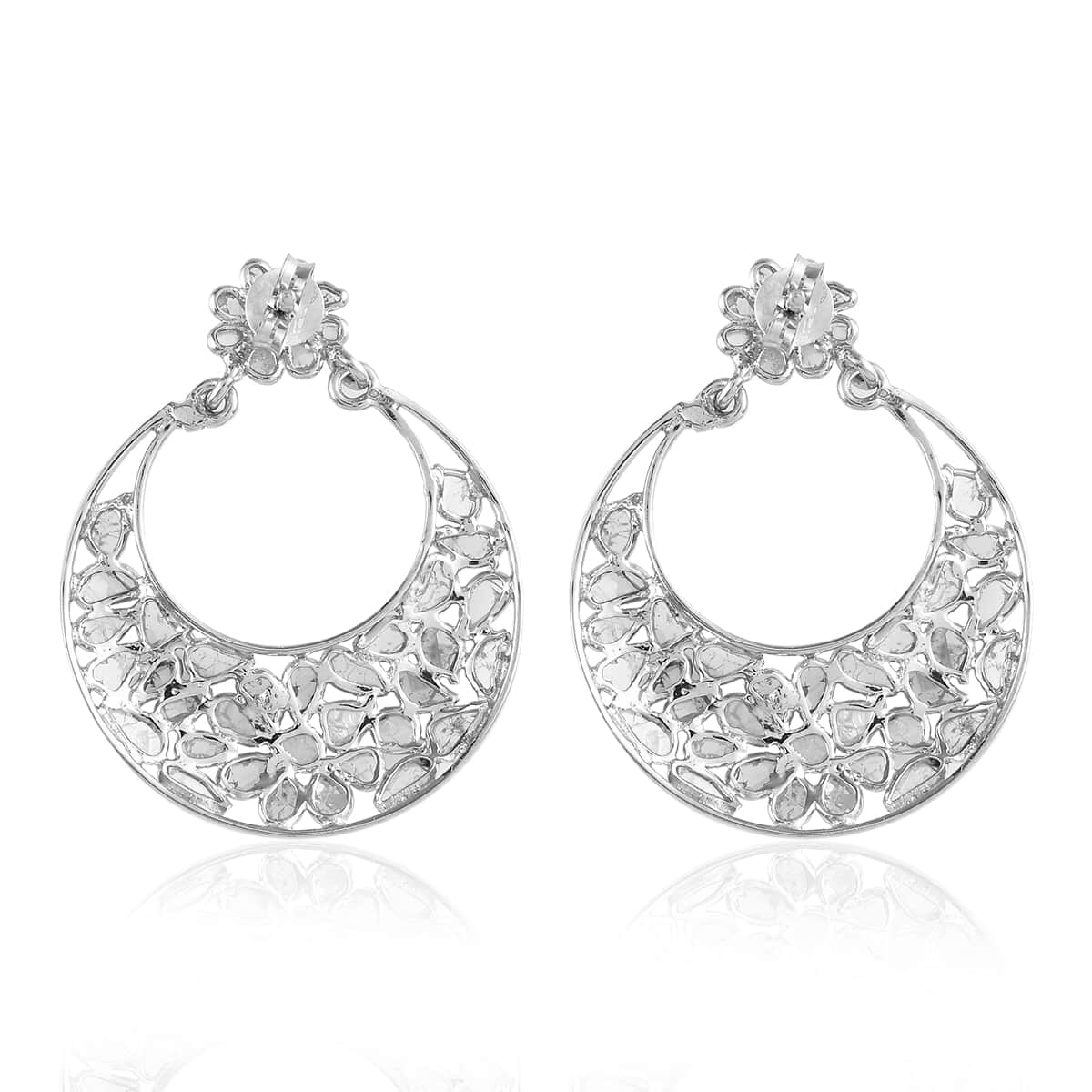 Artisan Crafted Polki Diamond Earrings in Platinum Over Sterling Silver 2.25 ctw image number 3