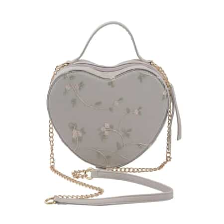 White Floral Pattern Faux Leather Heart Shape Embroidery Crossbody Bag for Women, Crossbody Purse, Designer Crossbody, Shoulder Handbags , Shop LC