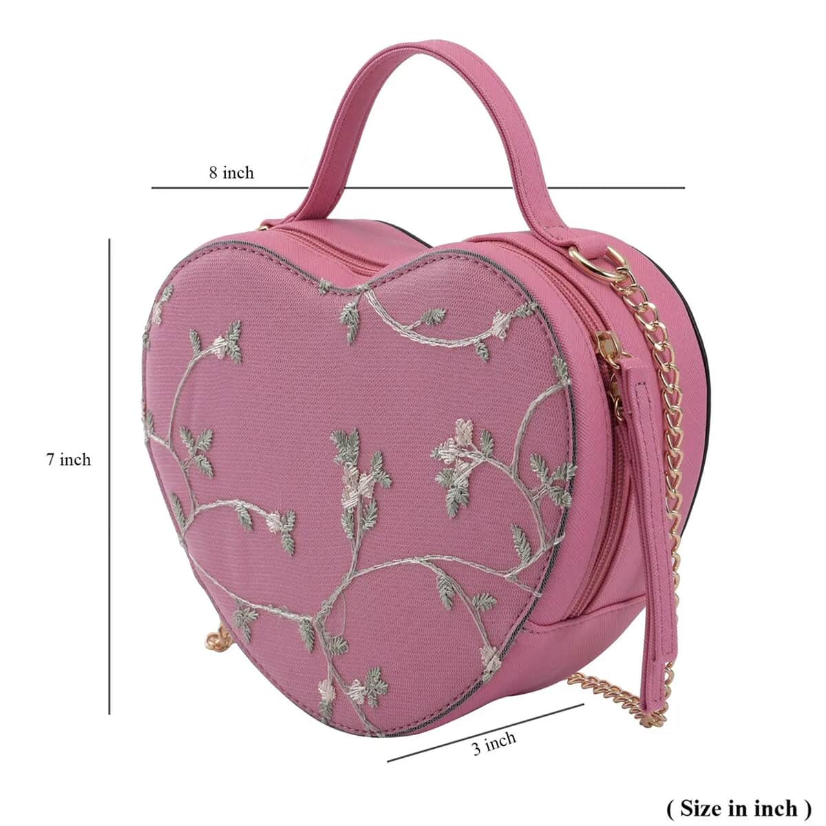 Peach Pink Floral Faux Leather Heart Shape Embroidery Crossbody Bag for Women, Crossbody Purse, Designer Crossbody, Shoulder Handbags , Shop LC