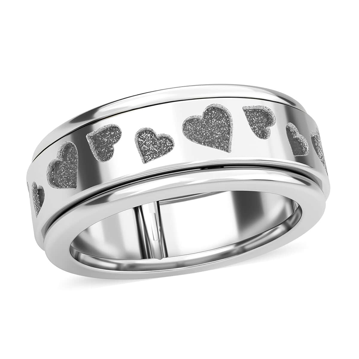 Sterling Silver Heart Spinner Ring, Anxiety Ring for Women, Fidget Rings for Anxiety for Women, Stress Relieving Anxiety Ring (Size 8.0) (4.50 g) image number 0