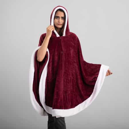 Stue Formand Hvordan Buy Red Microfiber Wrap Hooded Blanket Poncho with Pockets and Sherpa Trim  - One Size Fits Most at ShopLC.