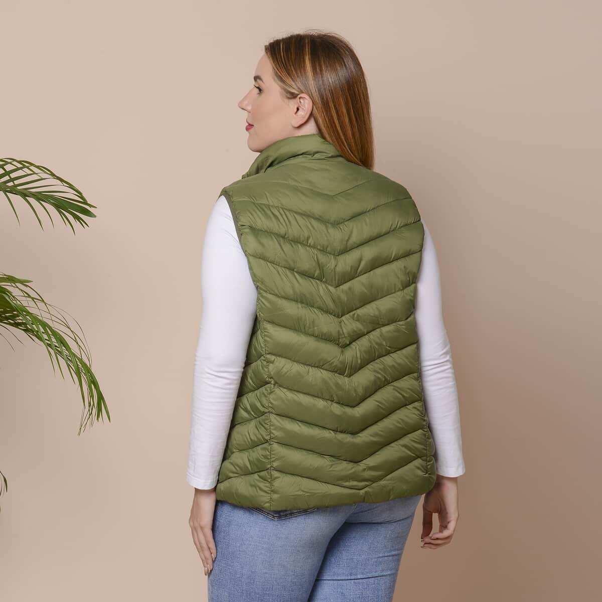Passage Olive Green Women's Zip Front Puffer Vest with Pockets - L image number 1