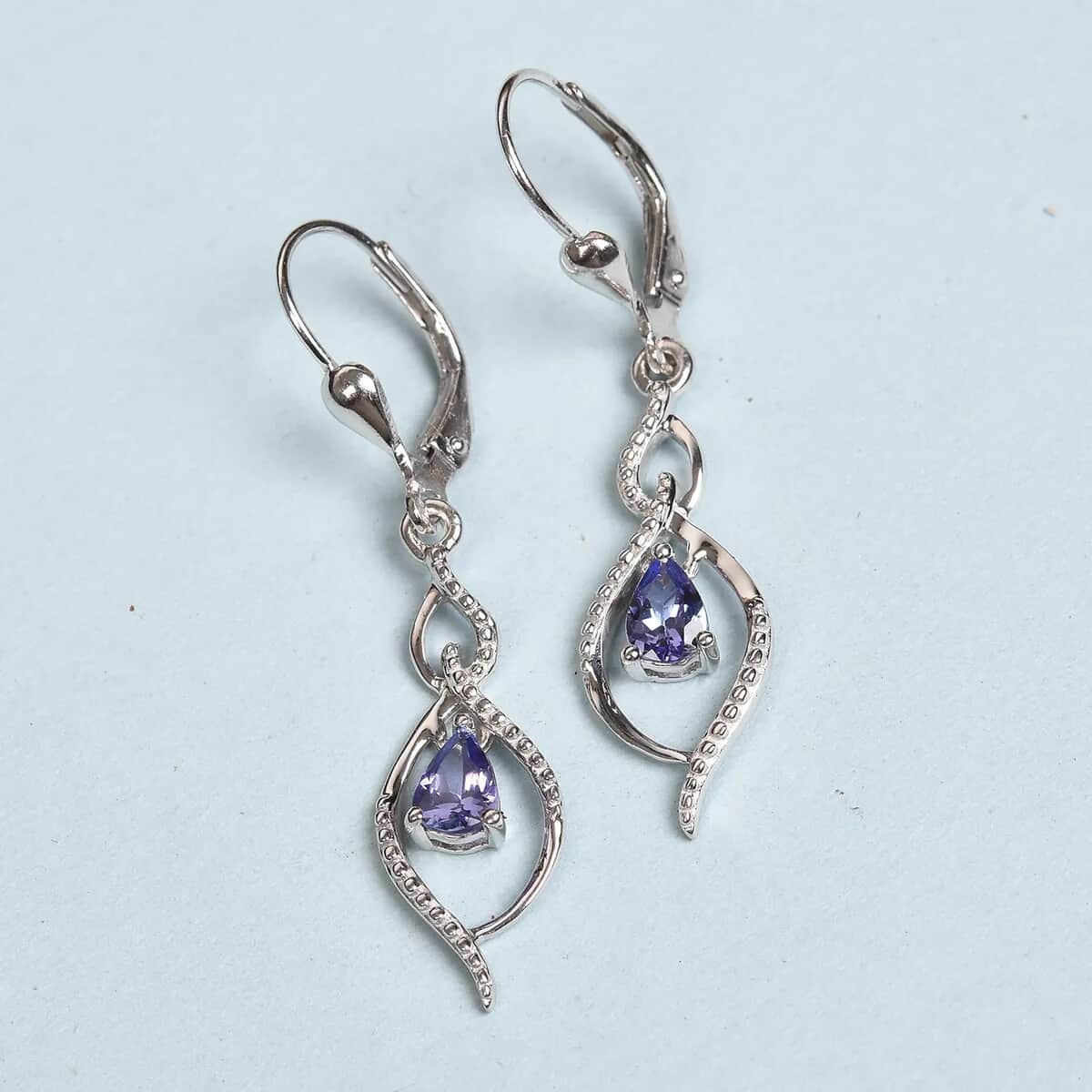 Tanzanite Drop Dangle Earrings in Platinum Plated Sterling Silver| Tanzanite Earrings For Women| Wedding Gifts For Women 0.65 ctw image number 1