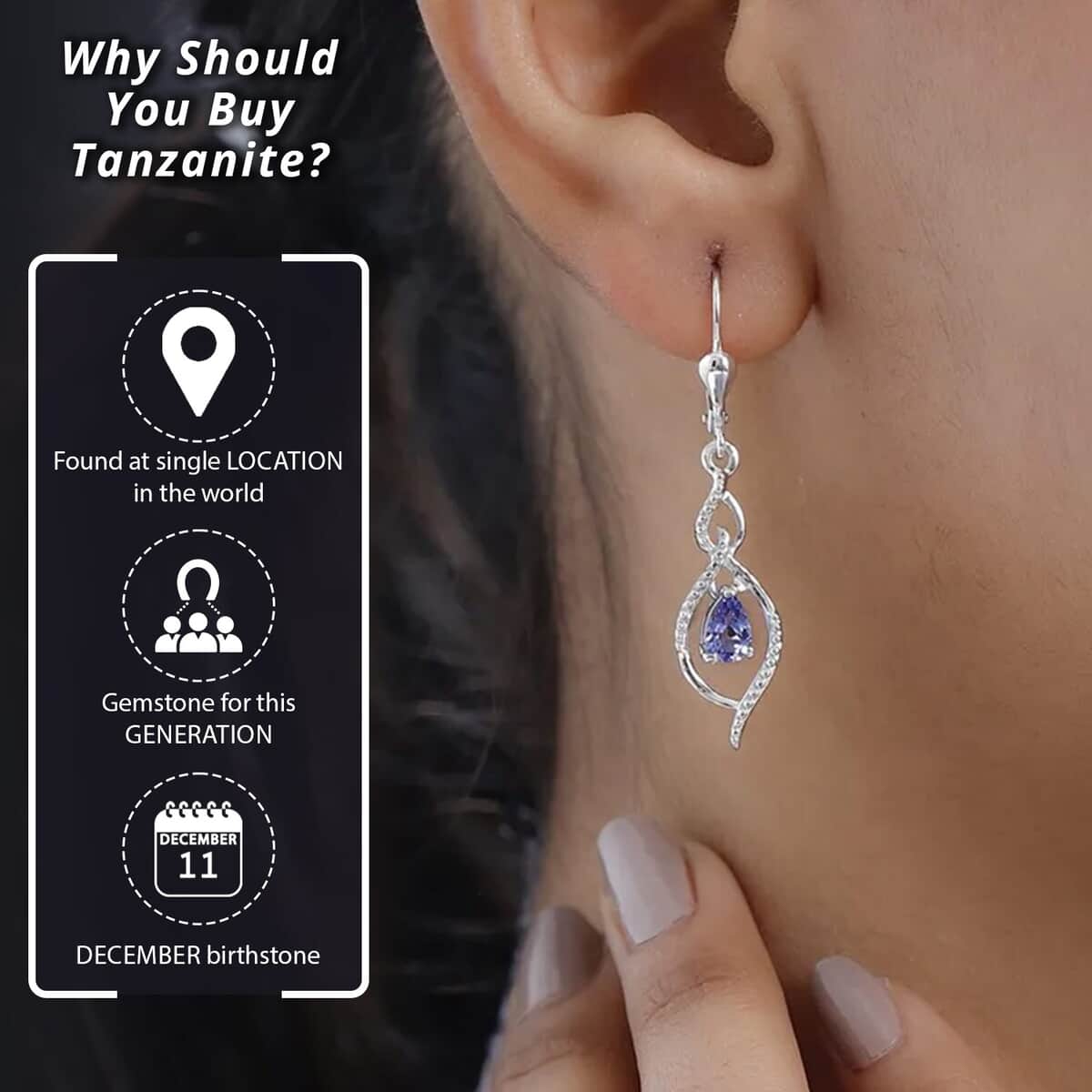 Tanzanite Drop Dangle Earrings in Platinum Plated Sterling Silver| Tanzanite Earrings For Women| Wedding Gifts For Women 0.65 ctw image number 3