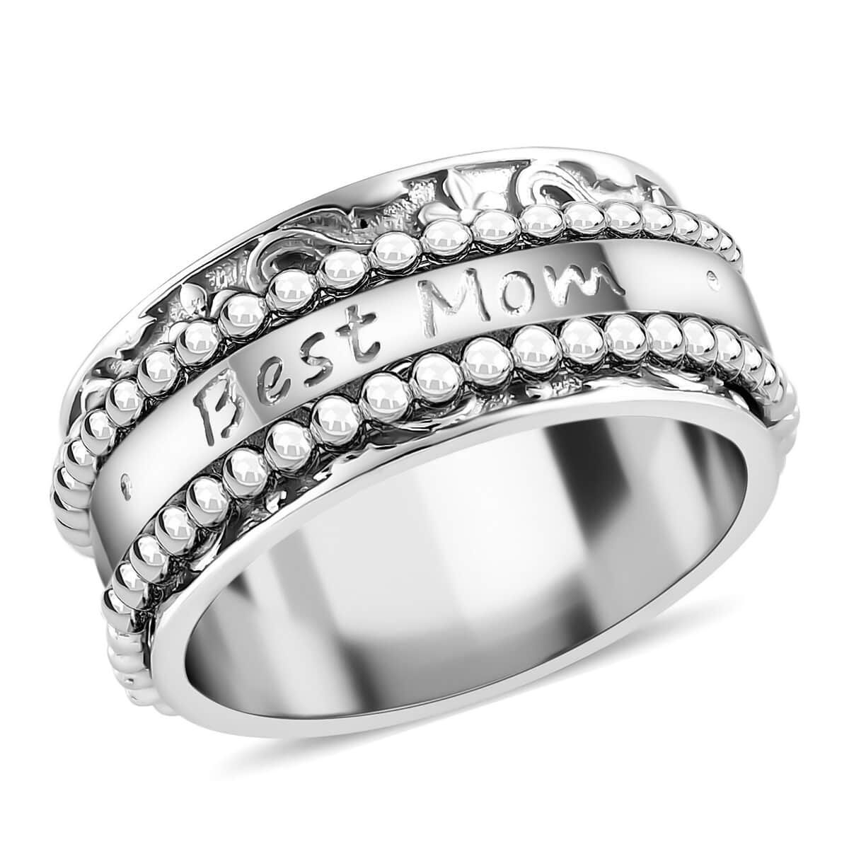 Sterling Silver Best Mom Spinner Ring, Anxiety Ring for Women, Fidget Rings for Anxiety for Women, Stress Relieving Anxiety Ring (Size 5.0) (7.75 g) image number 0