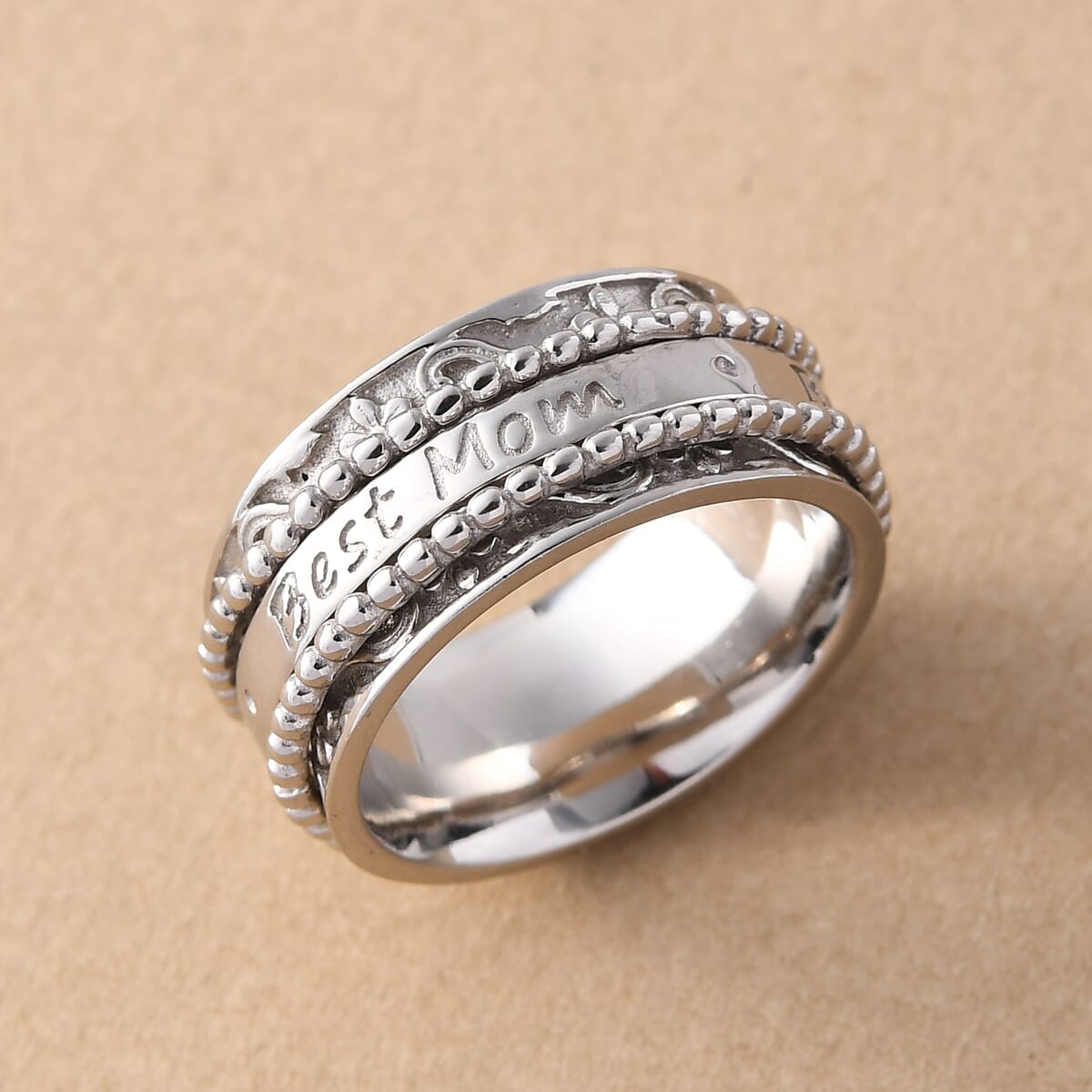Sterling Silver Best Mom Spinner Ring, Anxiety Ring for Women, Fidget Rings for Anxiety for Women, Stress Relieving Anxiety Ring (Size 5.0) (7.75 g) image number 4