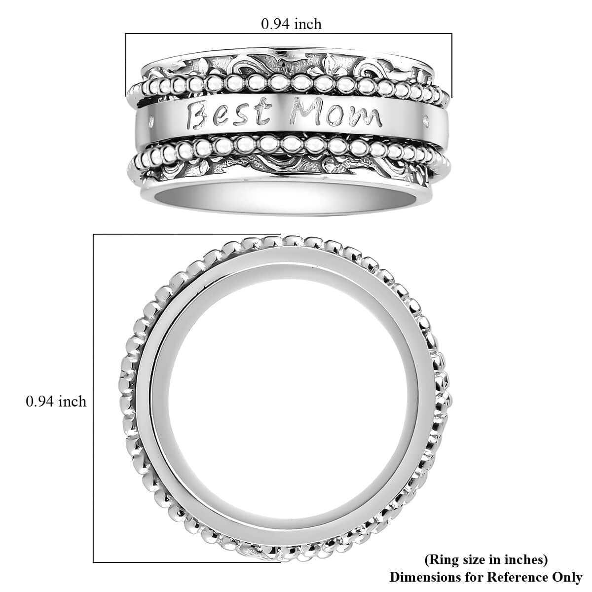 Sterling Silver Best Mom Spinner Ring, Anxiety Ring for Women, Fidget Rings for Anxiety for Women, Stress Relieving Anxiety Ring (Size 5.0) (7.75 g) image number 6
