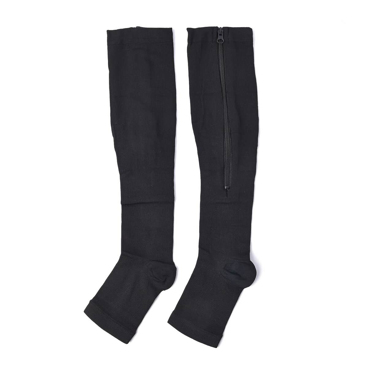Set of 2 Pairs Black Zipper Compression Socks with Open Toe (S/M)-15-20mmHg image number 4