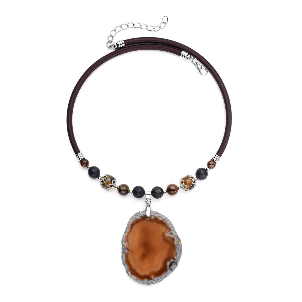 Enhanced Brown Agate and Multi Gemstones Beaded Necklace 17-19 Inches in Cord and Silvertone 248.50 ctw image number 0