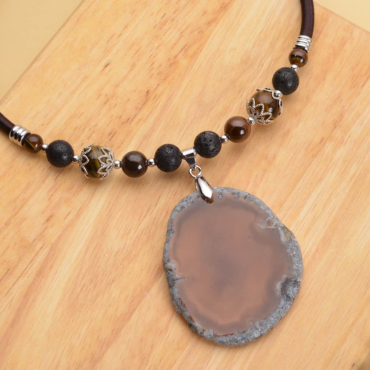 Enhanced Brown Agate and Multi Gemstones Beaded Necklace 17-19 Inches in Cord and Silvertone 248.50 ctw image number 1