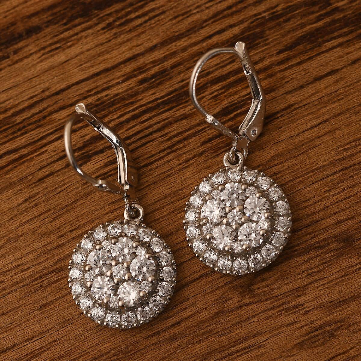 LUSTRO STELLA Made with Finest CZ Dangle Earrings in Platinum Over Sterling Silver 5.85 ctw image number 1