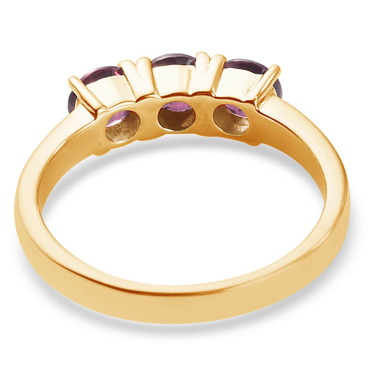 Personalized Orissa Rhodolite Garnet Trilogy Ring in 14K Yellow Gold Over Sterling Silver (Size 10.0) 1.90 ctw image number 4