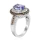Tanzanite and Natural Champagne and White Diamond Double Halo Ring in Rhodium and Platinum Over Sterling Silver (Size 7.0) 2.25 ctw image number 5