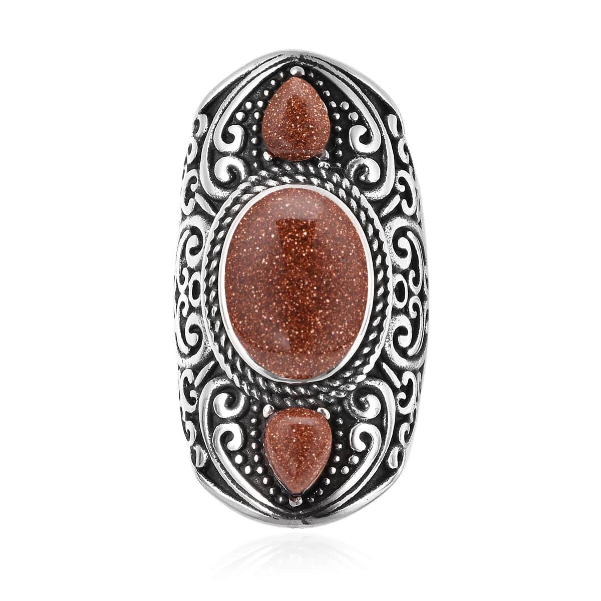 Goldstone Earrings and Ring (Size 6) in Stainless Steel 75.00 ctw image number 2