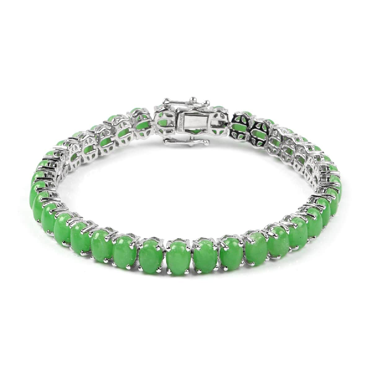 Green Jade (D) Bracelet in Platinum Over Sterling Silver (7.50 In) 30.60 ctw image number 0