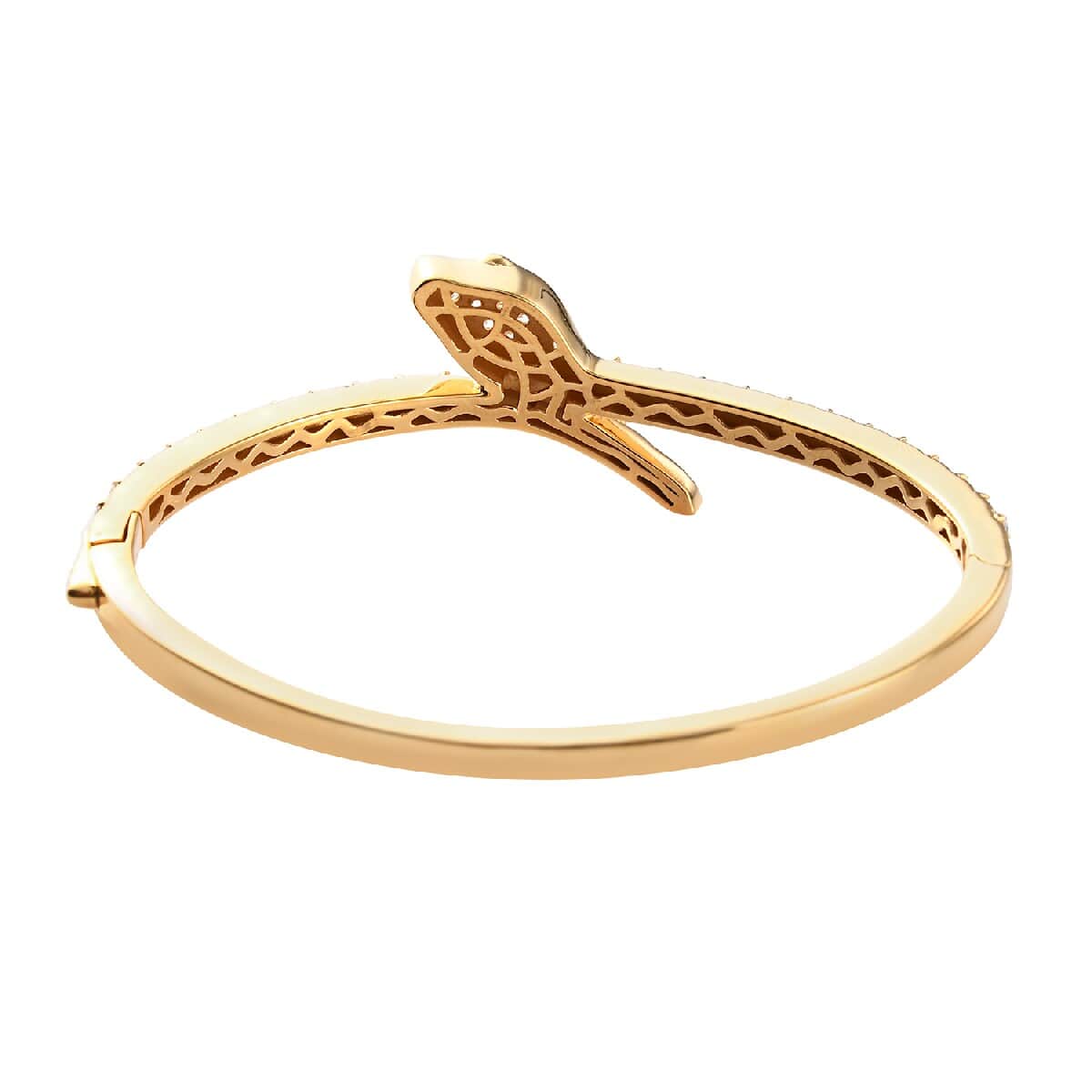 Lustro Stella Made with Finest CZ Snake Bangle Bracelet in Vermeil Yellow Gold Over Sterling Silver (7.25 In) 3.15 ctw image number 4