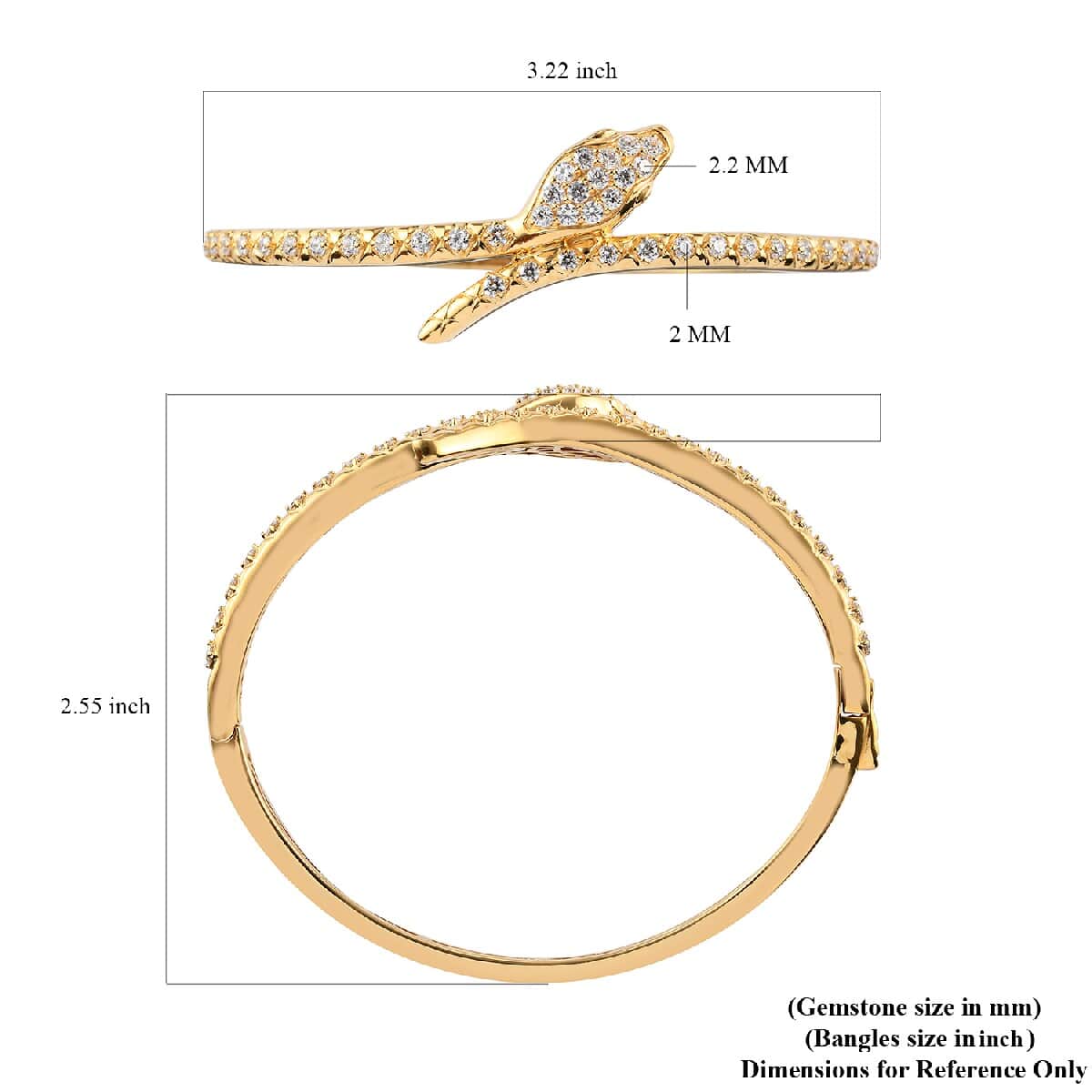 Lustro Stella Made with Finest CZ Snake Bangle Bracelet in Vermeil Yellow Gold Over Sterling Silver (7.25 In) 3.15 ctw image number 5