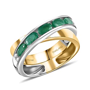 14K Yellow Gold Kagem Zambian Emerald, Diamond Ring in Sterling Silver (Size 9.0) (7.65 g) 1.40 ctw
