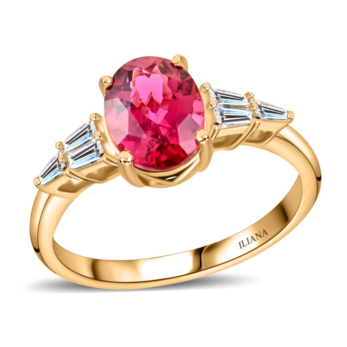 Iliana 18K Yellow Gold AAA Ouro Fino Rubellite and G-H SI Diamond Ring (Size 7.0) 3.80 Grams 2.20 ctw image number 0