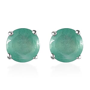 Socoto Emerald Solitaire Stud Earrings in Platinum Over Sterling Silver 1.50 ctw