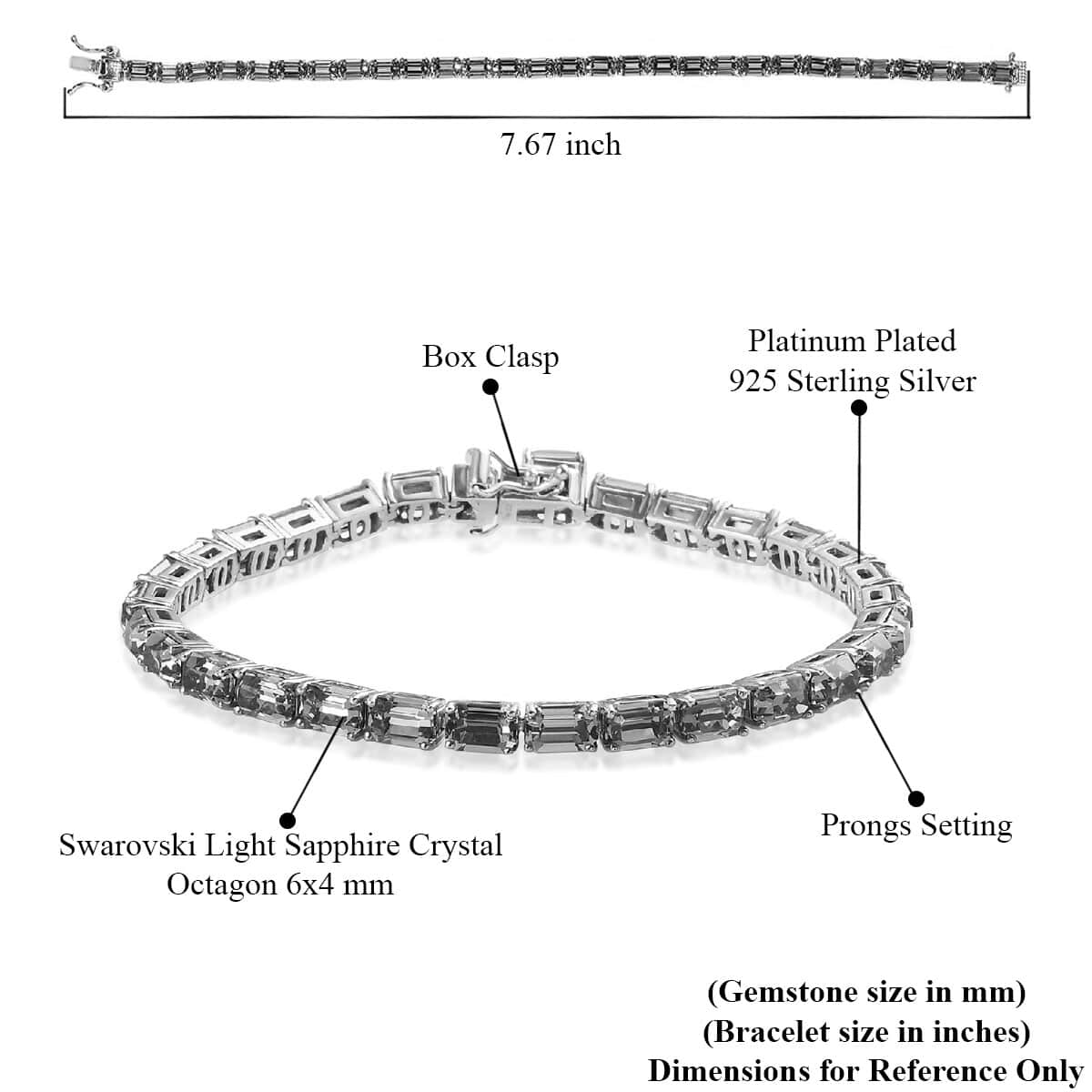Light Sapphire Color Crystal Tennis Bracelet in Platinum Over Sterling Silver (7.25 In) 10.20 Grams image number 4