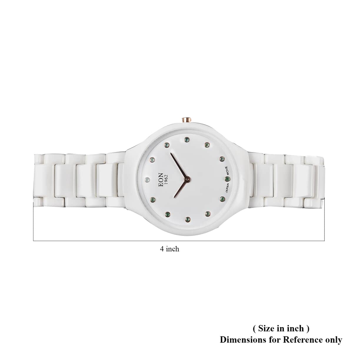 EON 1962 Emerald Japanese Movement Watch with White Ceramic Strap 0.15 ctw image number 5