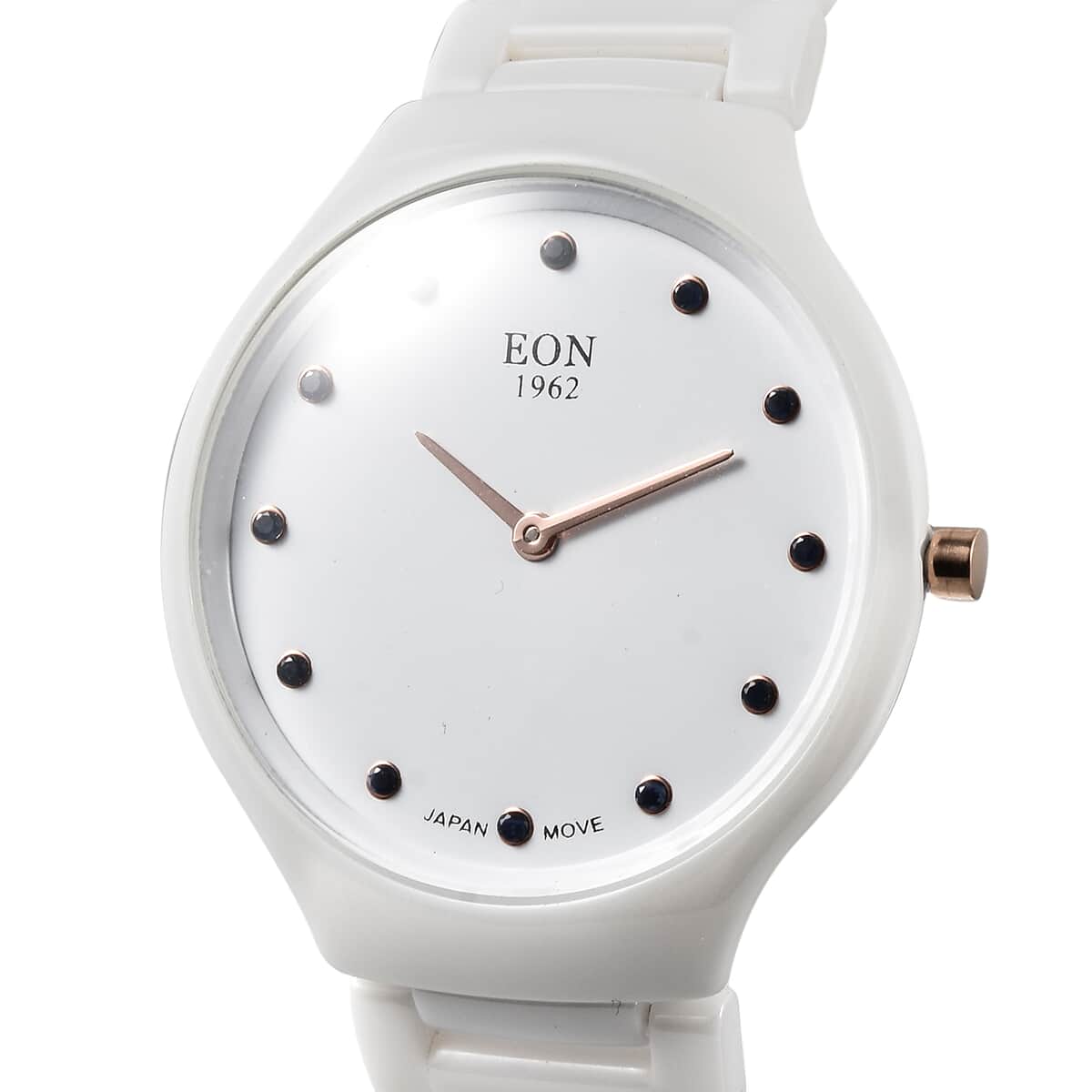 EON 1962 Blue Sapphire Japanese Movement Watch with White Ceramic Strap 0.15 ctw image number 3