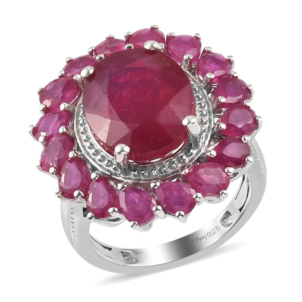 Niassa Ruby (FF) Floral Ring in Platinum Over Sterling Silver (Size 7.0) 6.75 ctw image number 0
