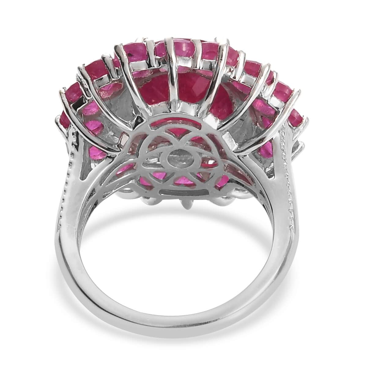 Niassa Ruby (FF) Floral Ring in Platinum Over Sterling Silver (Size 7.0) 6.75 ctw image number 4