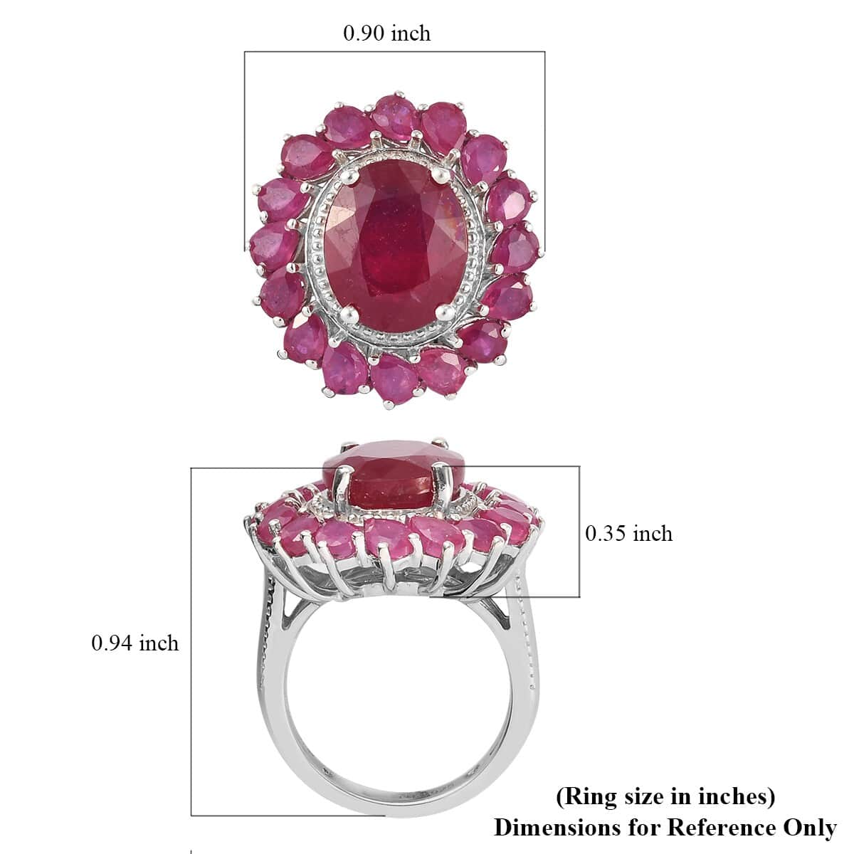 Niassa Ruby (FF) Floral Ring in Platinum Over Sterling Silver (Size 7.0) 6.75 ctw image number 5