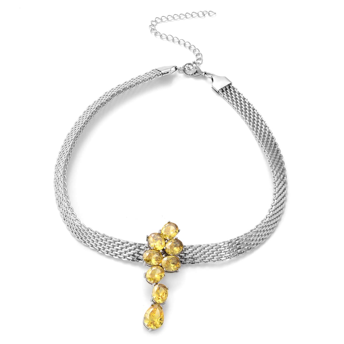Simulated Yellow Diamond Drips of Raindrop Inspired Choker Necklace with Enhancer Bail 16-20 Inches in Stainless Steel image number 0