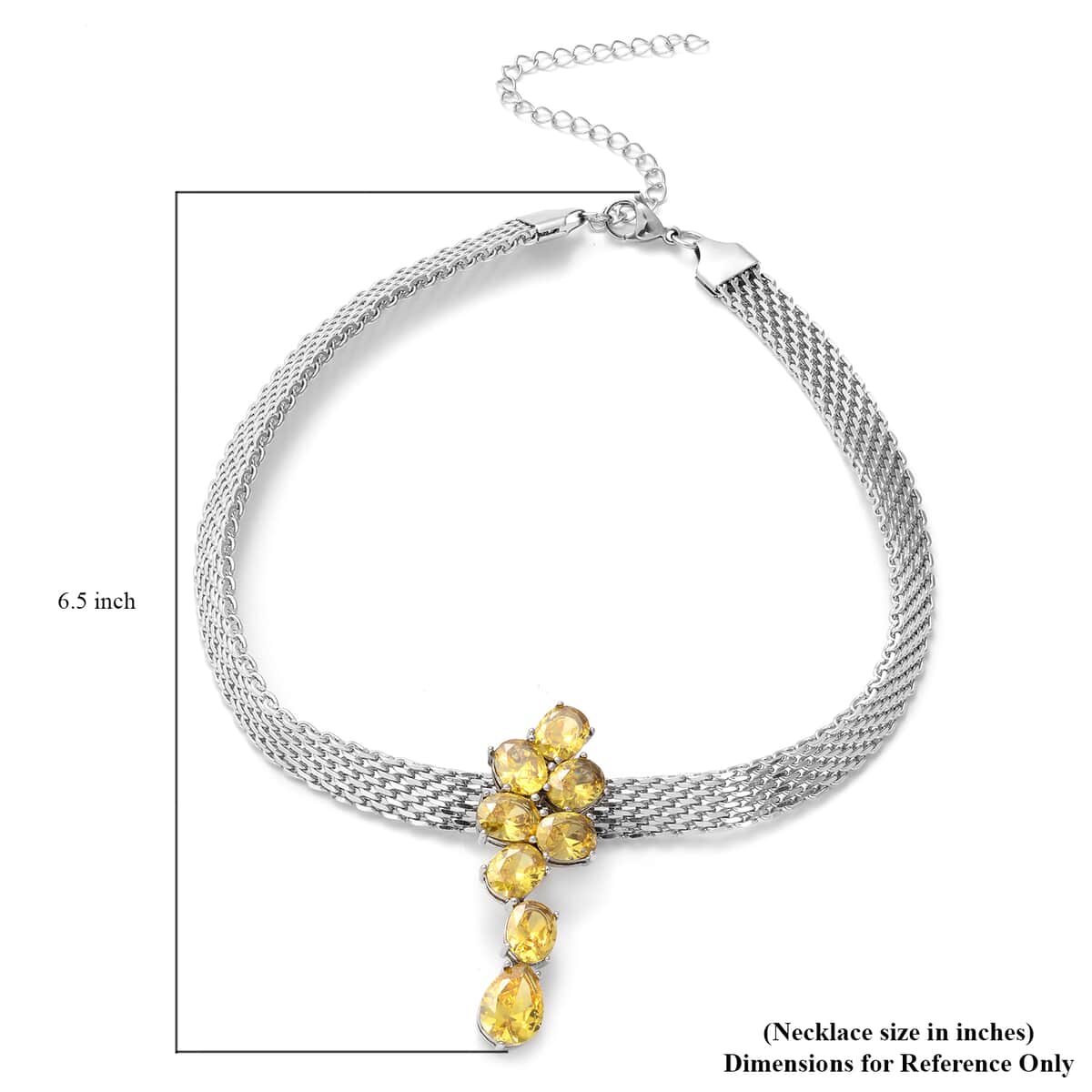 Simulated Yellow Diamond Drips of Raindrop Inspired Choker Necklace with Enhancer Bail 16-20 Inches in Stainless Steel image number 4
