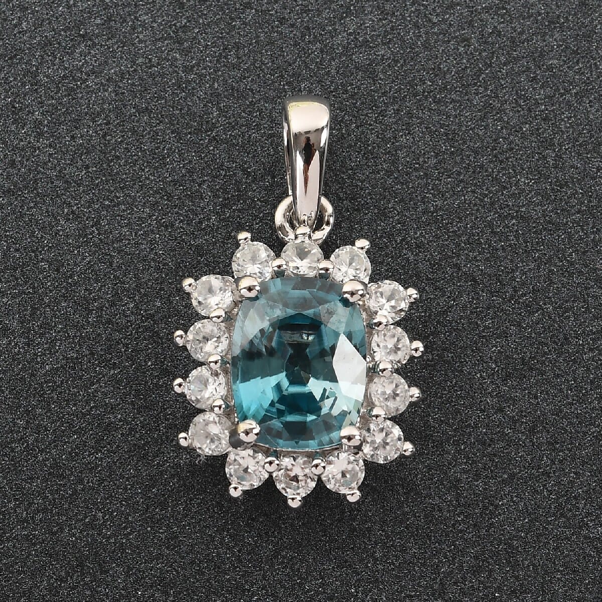Luxoro 10K White Gold AAA Ratanakiri Blue Zircon and Natural White Zircon Floral Pendant 4.10 ctw image number 1
