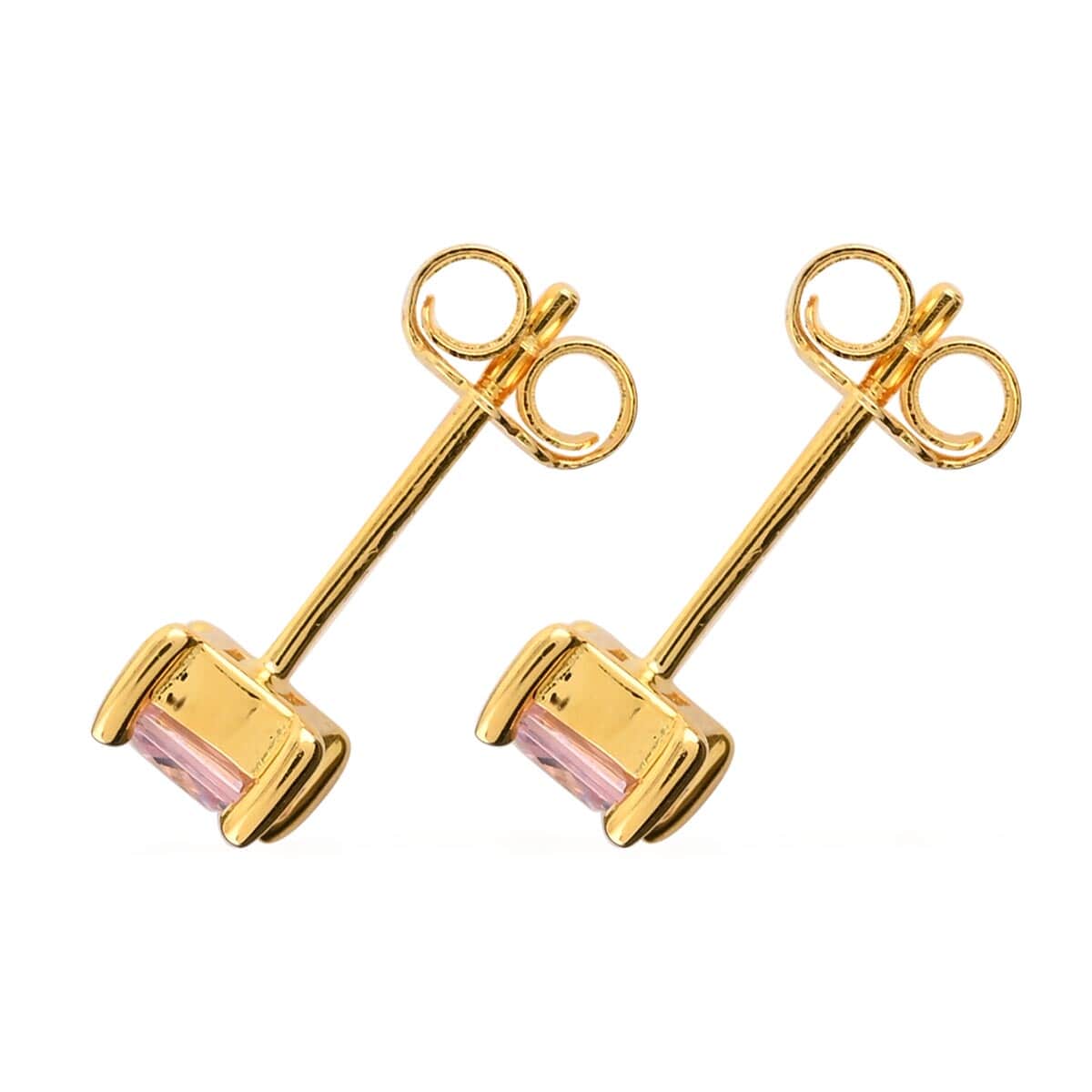 Simulated Pink Diamond Set of 2 Round & Square Solitaire Stud Earrings in 14K Yellow Gold Over Sterling Silver image number 4