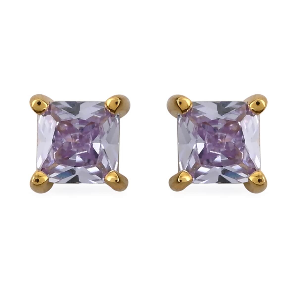 Simulated Lavender Diamond Set of 2 Round & Square Solitaire Stud Earrings in 14K Yellow Gold Over Sterling Silver image number 3