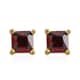 Simulated Garnet Diamond Set of 2 Round & Square Solitaire Stud Earrings in 14K Yellow Gold Over Sterling Silver image number 3