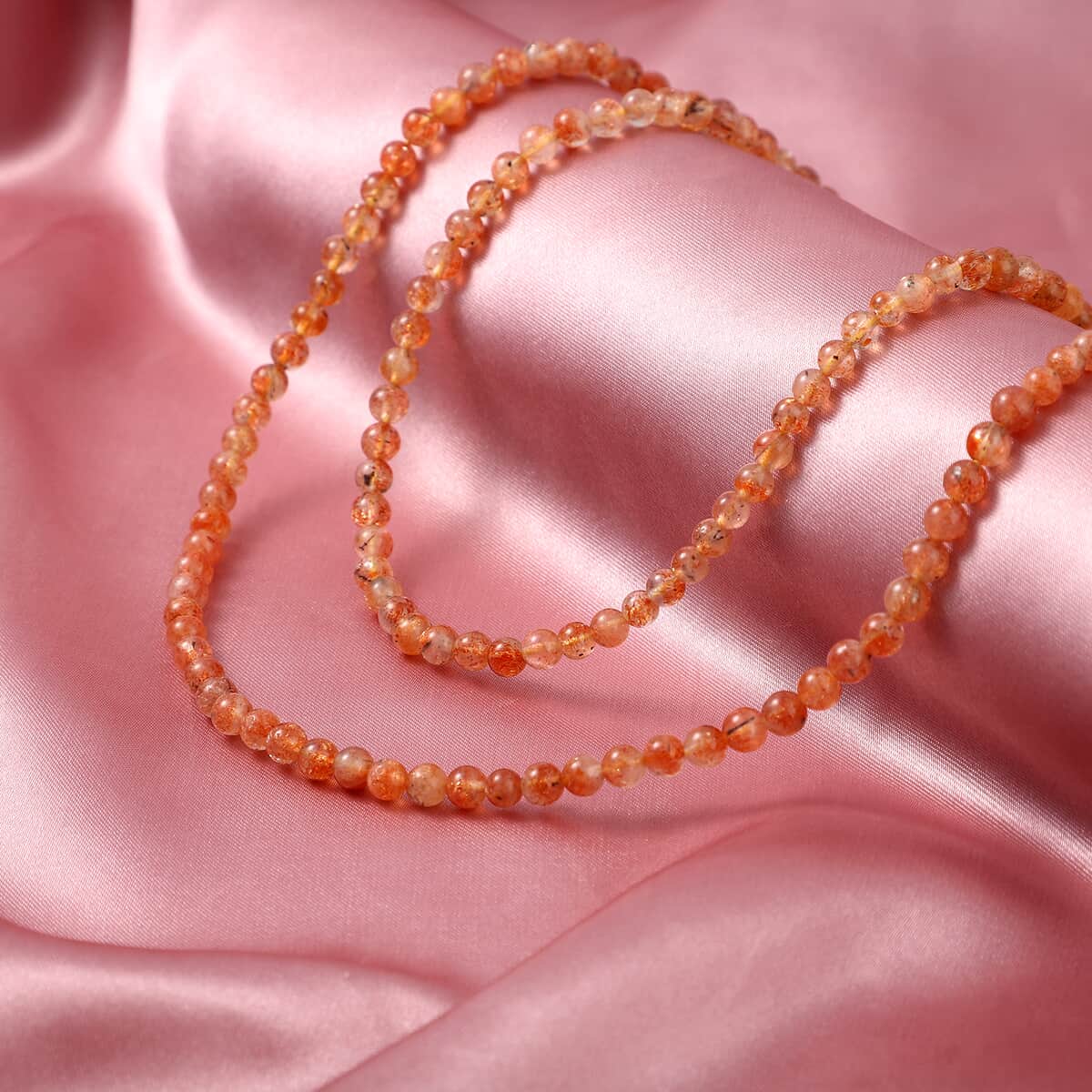 Golden Sunstone Beaded Necklace 36 Inches in Rhodium Over Sterling Silver Magnetic Lock 216.00 ctw image number 1