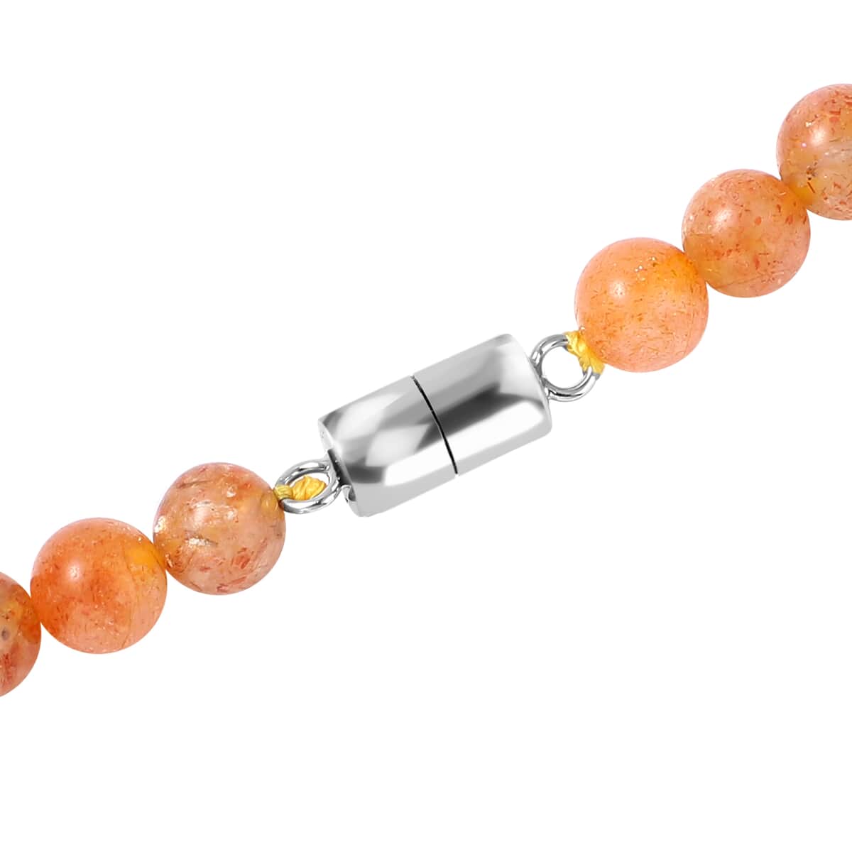 Golden Sunstone Beaded Necklace 36 Inches in Rhodium Over Sterling Silver Magnetic Lock 216.00 ctw image number 4