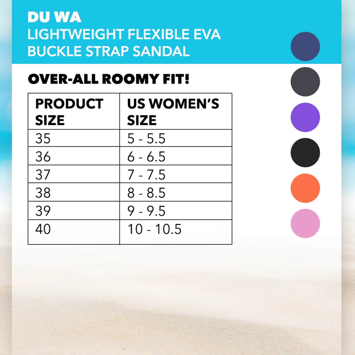 DU WA Purple Ultra Lightweight Flexible EVA Buckle Strap Sandal - Size 9-9.5 image number 1