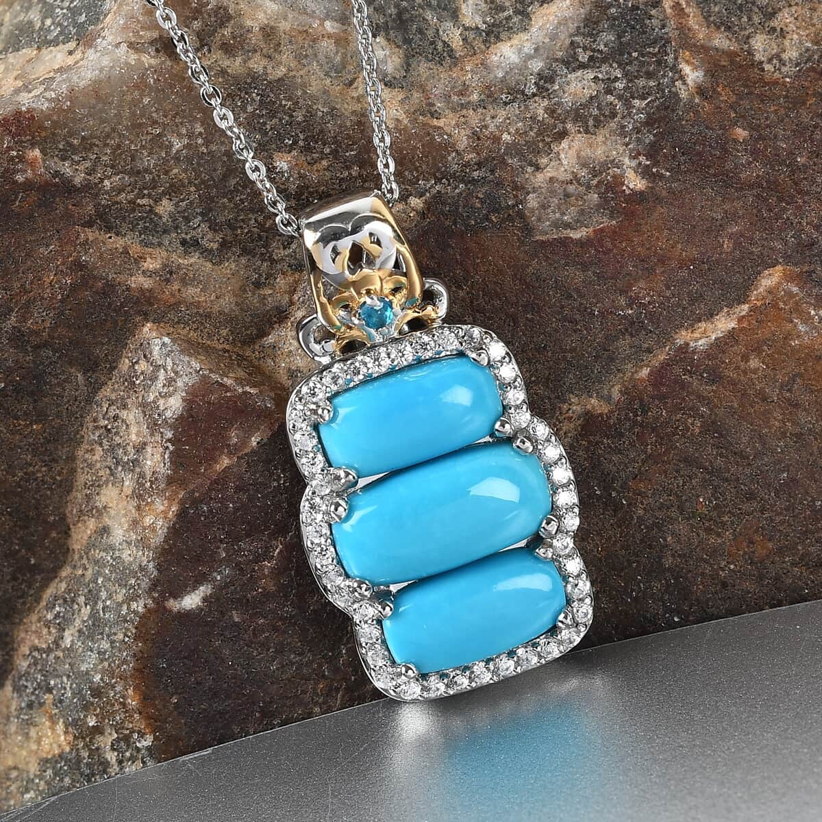 Sleeping Beauty Turquoise and Multi Gemstone Pendant Necklace 20 In in Vermeil Yellow Gold and Platinum Over Sterling Silver 4.65 ctw image number 1