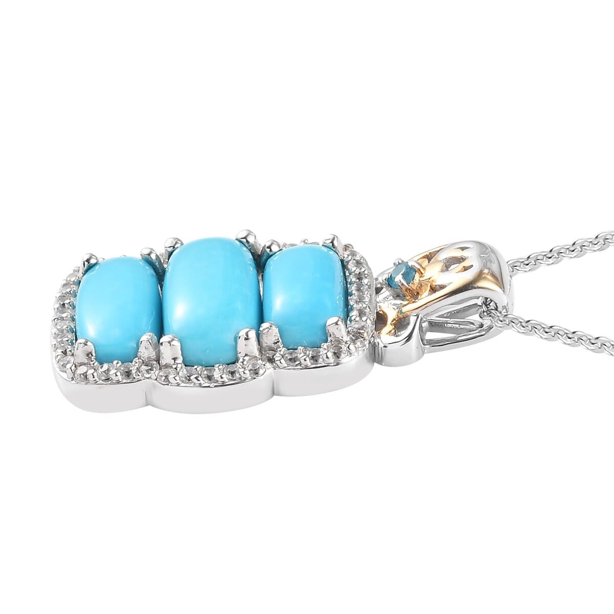 Sleeping Beauty Turquoise and Multi Gemstone Pendant Necklace 20 In in Vermeil Yellow Gold and Platinum Over Sterling Silver 4.65 ctw image number 3