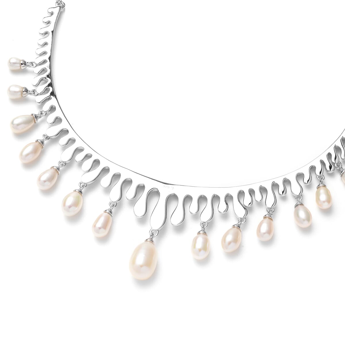 LucyQ Splash Collection White Freshwater Cultured Pearl Necklace 20 Inches in Rhodium Over Sterling Silver 28.70 Grams image number 2