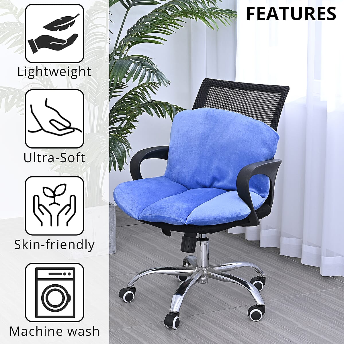 Buy Velvet Soft Back Support Cushion Light Blue (25"x22"x10