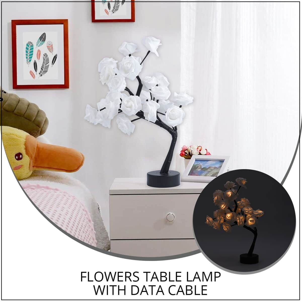 24 Lights Flowers Table Lamp with Data Cable - White (3xAAA Battery Not Included) (11.02"x9.84"x15.75") image number 1