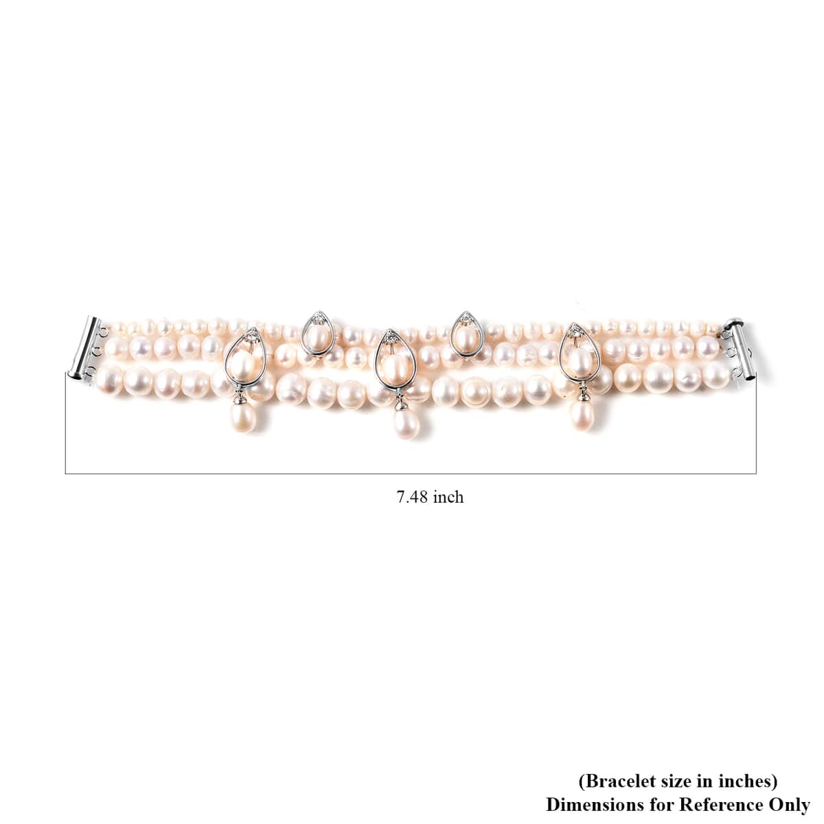 LucyQ Freshwater White Cultured Pearl and White Zircon Bracelet in Rhodium Over Sterling Silver (7.50 In) 0.50 ctw image number 5