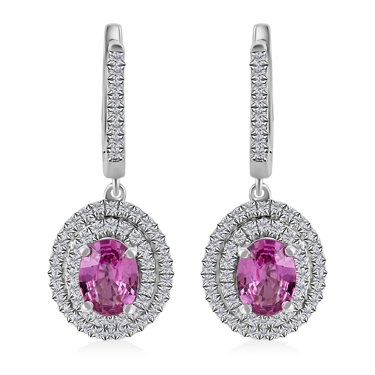Appraised ILIANA 18K White Gold AAA Madagascar Pink Sapphire and G-H SI Diamond Earrings 5.20 Grams 2.40 ctw image number 0