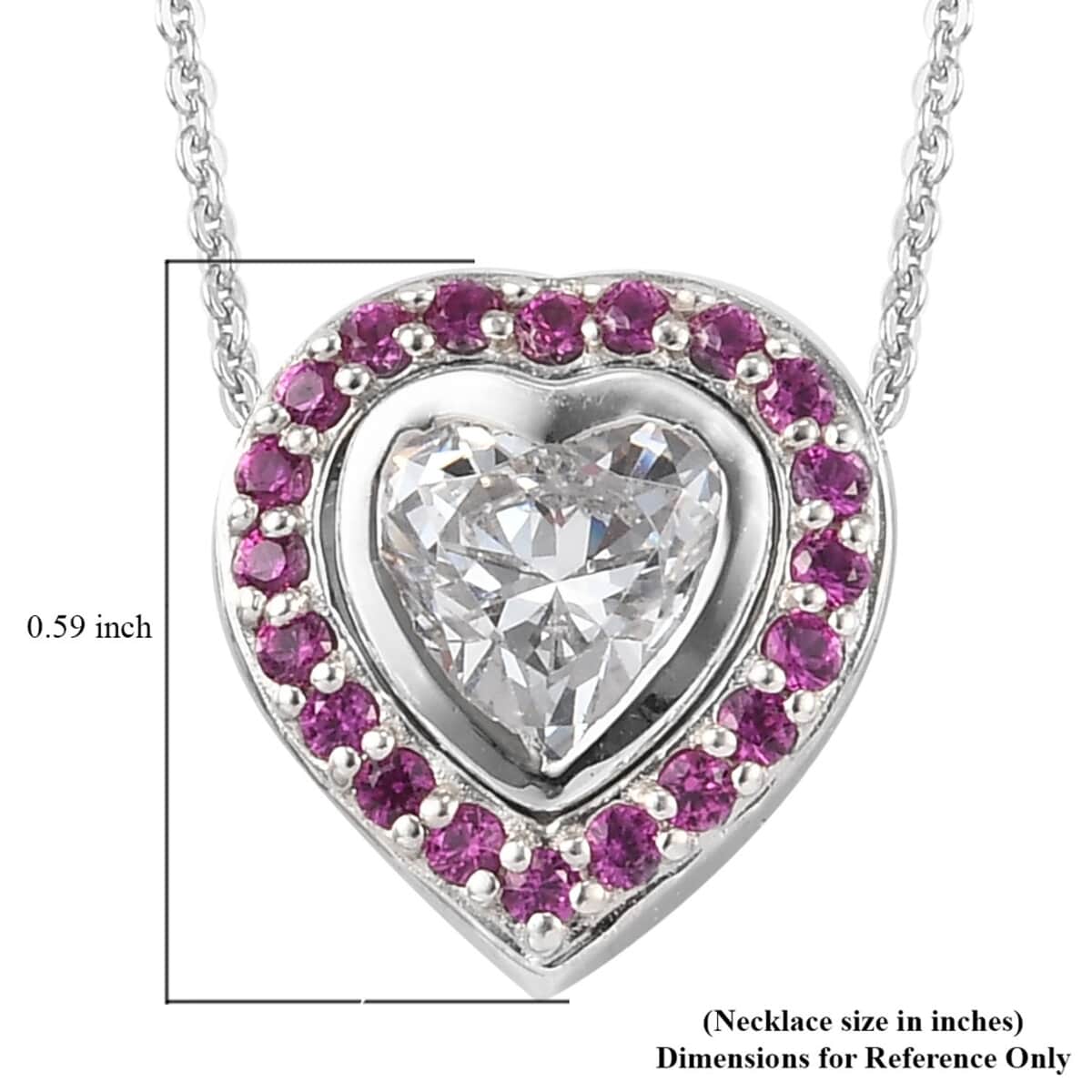LUSTRO STELLA Made with Finest CZ and Lab Created Ruby Heart Pendant Necklace 20 Inches in Platinum Over Sterling Silver 3.20 ctw image number 6