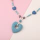 Multi Color Lava, Freshened White and Blue Howlite Beaded Necklace with Heart Charm 28 Inches in Silvertone 230.00 ctw image number 1