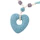 Multi Color Lava, Freshened White and Blue Howlite Beaded Necklace with Heart Charm 28 Inches in Silvertone 230.00 ctw image number 2