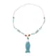 Multi Color Lava, Freshened White and Blue Howlite Beaded Necklace with Fish Charm 28 Inches in Silvertone 221.50 ctw image number 0
